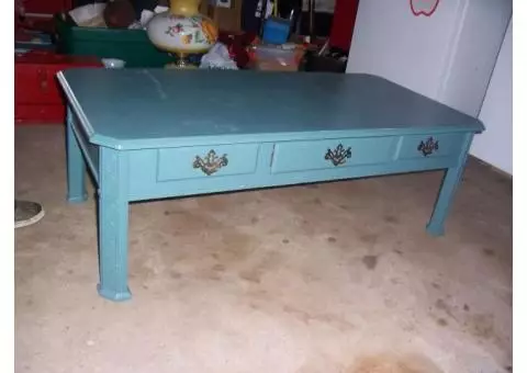 blue color wood coffee table 48x24x16